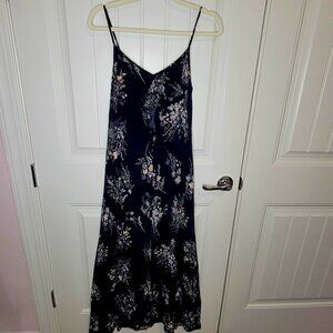 Leith Black Floral Print Front Flounce Maxi Dress Size S Figure Flattering